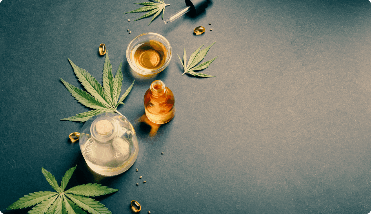 Toppshot von Cannabisblüten und Extrakten